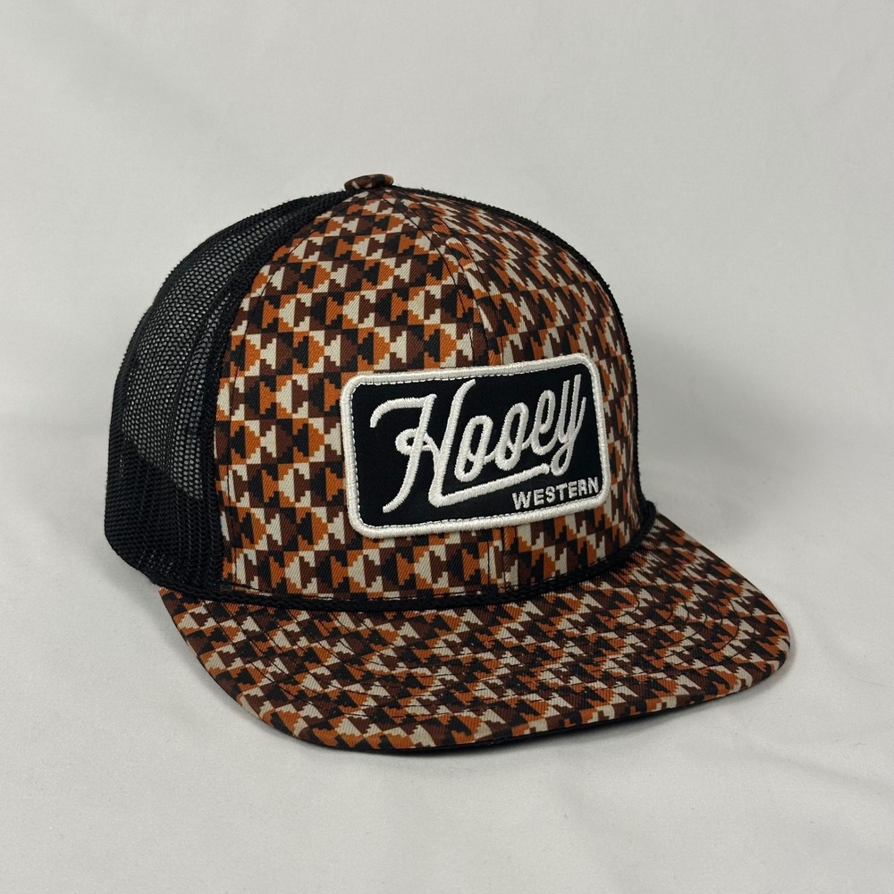 Hooey Western Rope Trucker Hat Men OSFA Brown Orange Geometric Mesh Snapback Cap